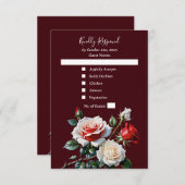 Dunkelrosa Hübsche rote Rosen Blumenhochzeit RSVP Karte (Vorne/Hinten)