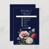 Dunkelrosa Hübsche rote Rosen Blumenhochzeit RSVP Karte (Vorne/Hinten)