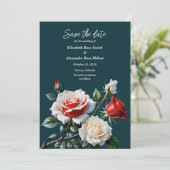 Dunkelrosa Hübsche rote Rosen Blumenhochzeit Save The Date (Stehend Vorderseite)