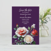 Dunkelrosa Hübsche rote Rosen Blumenhochzeit Save The Date (Stehend Vorderseite)