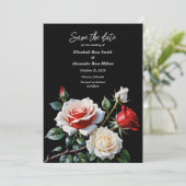 Dunkelrosa Hübsche rote Rosen Blumenhochzeit Save The Date (Stehend Vorderseite)