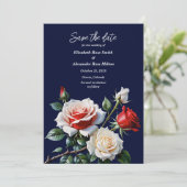 Dunkelrosa Hübsche rote Rosen Blumenhochzeit Save The Date (Stehend Vorderseite)