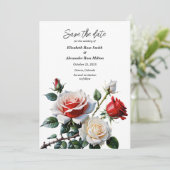 Dunkelrosa Hübsche rote Rosen Blumenhochzeit Save The Date (Stehend Vorderseite)