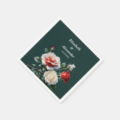Dunkelrosa Hübsche rote Rosen Blumenhochzeit Serviette (Ecke)