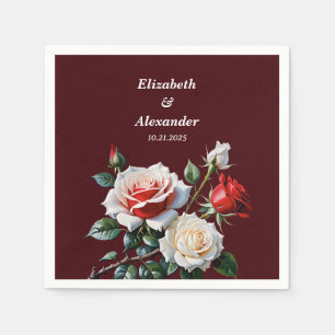 Dunkelrosa Hübsche rote Rosen Blumenhochzeit Serviette