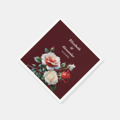 Dunkelrosa Hübsche rote Rosen Blumenhochzeit Serviette (Ecke)