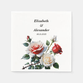 Dunkelrosa Hübsche rote Rosen Blumenhochzeit Serviette