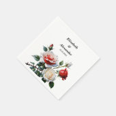 Dunkelrosa Hübsche rote Rosen Blumenhochzeit Serviette (Ecke)