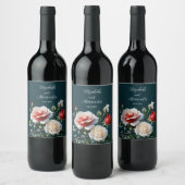 Dunkelrosa Hübsche rote Rosen Blumenhochzeit Weinetikett (Flaschen)