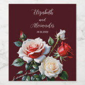 Dunkelrosa Hübsche rote Rosen Blumenhochzeit Weinetikett (Einzelnes Label)