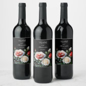 Dunkelrosa Hübsche rote Rosen Blumenhochzeit Weinetikett (Flaschen)