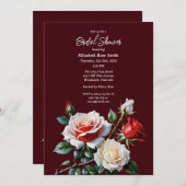 Dunkelrosa Hübsche rote Rosen Brautparty Einladung (Vorne/Hinten)