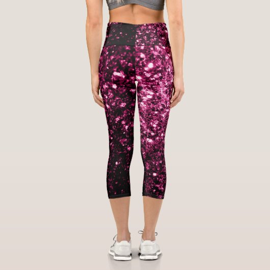 Dunkelrosa Imitate glänzen Glitzer Glitzern Capri Leggings (Rückseite)