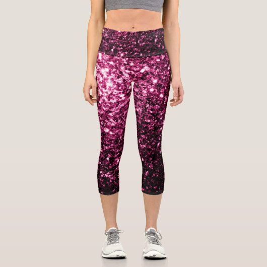 Dunkelrosa Imitate glänzen Glitzer Glitzern Capri Leggings (Vorderseite)