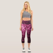 Dunkelrosa Imitate glänzen Glitzer Glitzern Capri Leggings (Vorderseite)