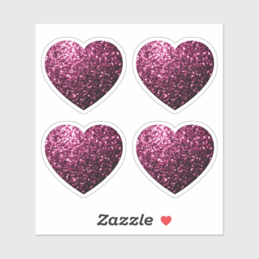 Dunkelrosa Imitate glänzen Glitzer Glitzern Herzen Aufkleber (Blatt)