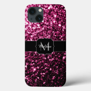 Dunkelrosa Imitate glänzen Glitzer Glitzern Monogr iPhone 13 Hülle