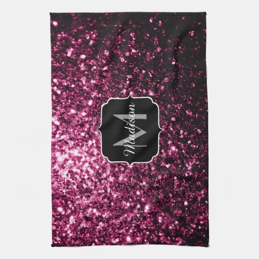 Dunkelrosa Imitate glänzen Glitzer Glitzern Monogr Handtuch (Vertikal)