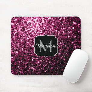 Dunkelrosa Imitate glänzen Glitzer Glitzern Monogr Mousepad