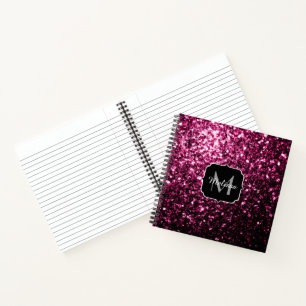 Dunkelrosa Imitate glänzen Glitzer Glitzern Monogr Notizbuch