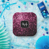 Dunkelrosa Imitate glänzen Glitzer Glitzern Monogr Pappteller (Party)