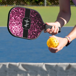 Dunkelrosa Imitate glänzen Glitzer Glitzern Monogr Pickleball Schläger