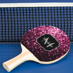 Dunkelrosa Imitate glänzen Glitzer Glitzern Monogr Tischtennis Schläger
