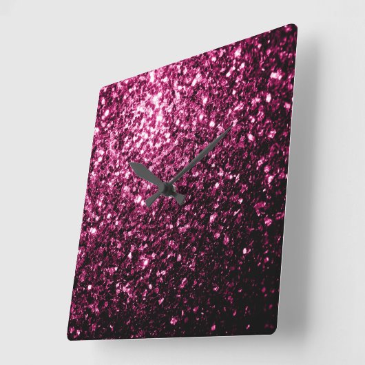Dunkelrosa Imitate glänzen Glitzer Glitzern Quadratische Wanduhr (Winkel)