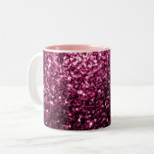 Dunkelrosa Imitate glänzen Glitzer Glitzern Zweifarbige Tasse (Vorderseite Links)