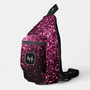 Dunkelrosa Imitate Glitzer Glitzern Monogram Crossbody Bag
