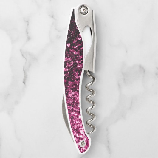 Dunkelrosa Imitate Glitzer Glitzern Monogram Kellnermesser (Rückseite)