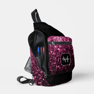 Dunkelrosa Imitate Glitzer Glitzern Schwarze Monog Crossbody Bag