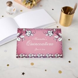 Dunkelrosa Imitate Glitzer White Rose Quinceanera Gästebuch