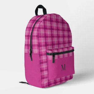 Dunkelrosa Karierte Karo Personalisiert Monogramm Bedruckter Rucksack