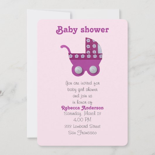 Dunkelrosa Kindermädchendusche Einladung (Vorderseite)