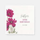 Dunkelrosa Kosmos Blumengrün Geburtstag Serviette (Vorderseite)