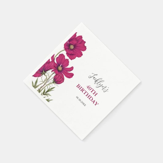 Dunkelrosa Kosmos Blumengrün Geburtstag Serviette (Ecke)