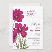 Dunkelrosa Kosmos florale Überraschung Geburtstag Einladung (Vorderseite)
