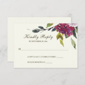 Dunkelrosa Lila Blumenwasserfarbenhochzeit RSVP Karte (Vorne/Hinten)