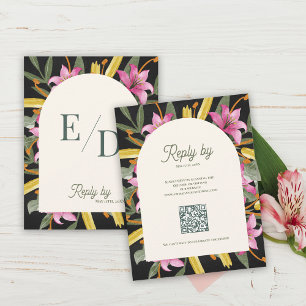 Dunkelrosa Lilie Gebogene RSVP-Karte mit QR-Code RSVP Karte