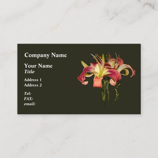 Dunkelrosa Lilien mit gelben Zentren Visitenkarte (Vorderseite)