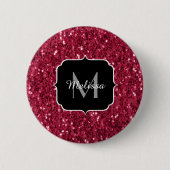Dunkelrosa Magenta-Imitate Glitzern Monogramm Button (Vorderseite)