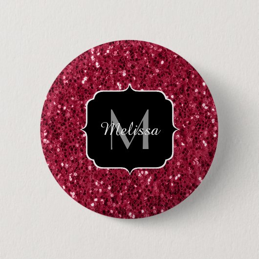 Dunkelrosa Magenta-Imitate Glitzern Monogramm Button (Vorderseite)