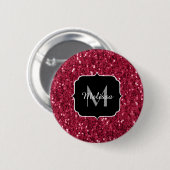 Dunkelrosa Magenta-Imitate Glitzern Monogramm Button (Vorne & Hinten)
