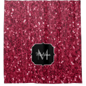 Dunkelrosa Magenta-Imitate Glitzern Monogramm Duschvorhang (Vorderseite)