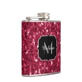 Dunkelrosa Magenta-Imitate Glitzern Monogramm Flachmann (Rechts)