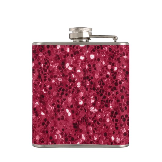 Dunkelrosa Magenta-Imitate Glitzern Monogramm Flachmann (Rückseite)