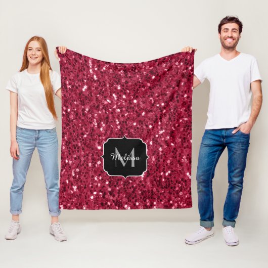 Dunkelrosa Magenta-Imitate Glitzern Monogramm Fleecedecke (Beispiel)