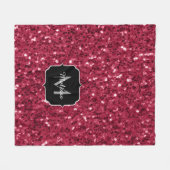 Dunkelrosa Magenta-Imitate Glitzern Monogramm Fleecedecke (Vorderseite (Horizontal))