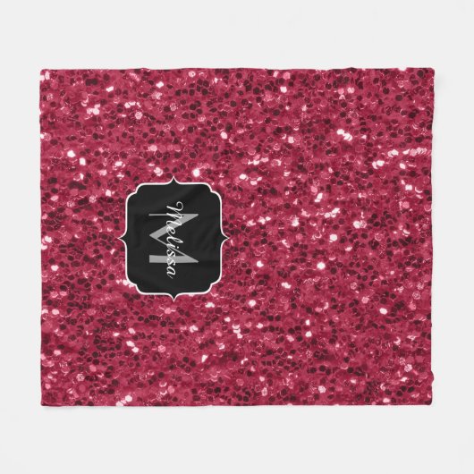 Dunkelrosa Magenta-Imitate Glitzern Monogramm Fleecedecke (Vorderseite (Horizontal))